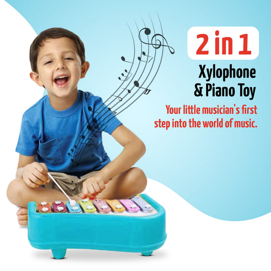2 in 1 Xylophone and Piano Toy with Colorful Keys - FunFiesta